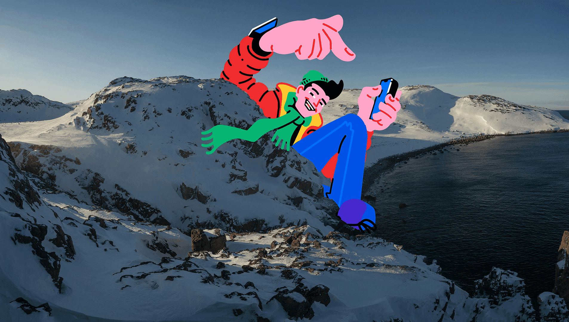 Čovjek s mobitelom u ruci iznad planine