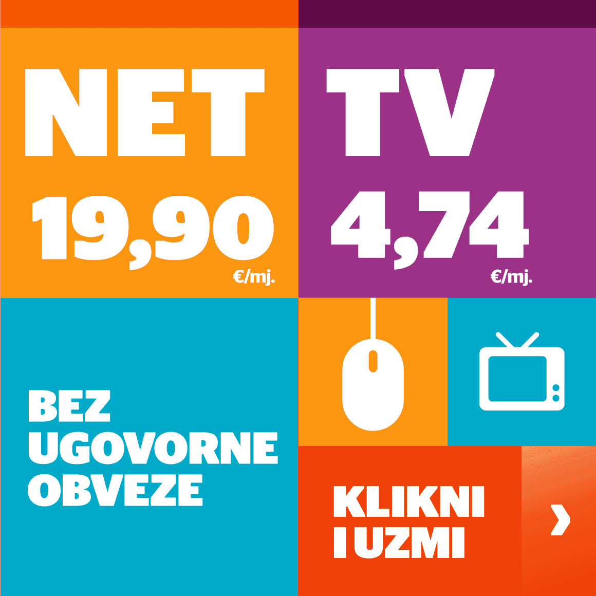 Net 19,90 i tv 4,74 eura/mj . bez ugovorne obveze