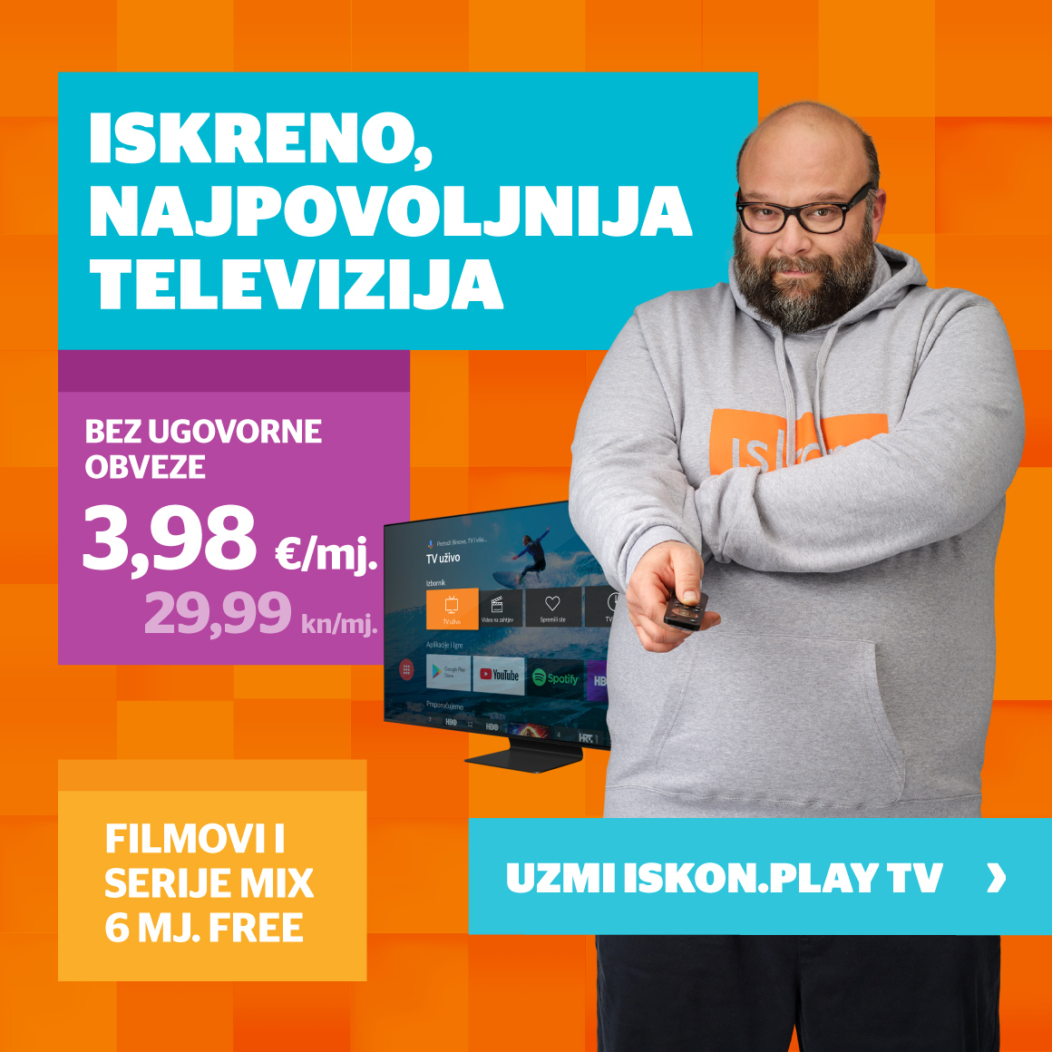 Iskon Play TV, najpovoljnija televizija 3,98 eura
